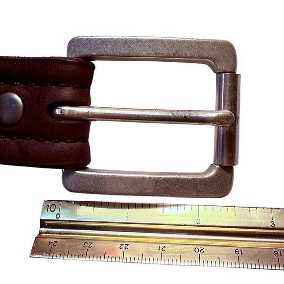 Overland Mens USA Bison Leather Belt Brown 40 Silver Tone Interchange Buckle - Picture 8 of 16